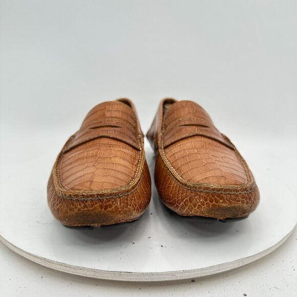 Prada Men Size 8 Brown Faux Crocodile Leather Slip On Penny Loafer Dress Shoes - Picture 3 of 13